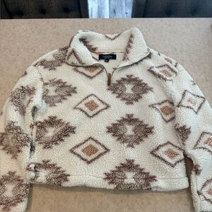Cozy Sherpa Quarter-Zip Sweater - Cream and Brown
